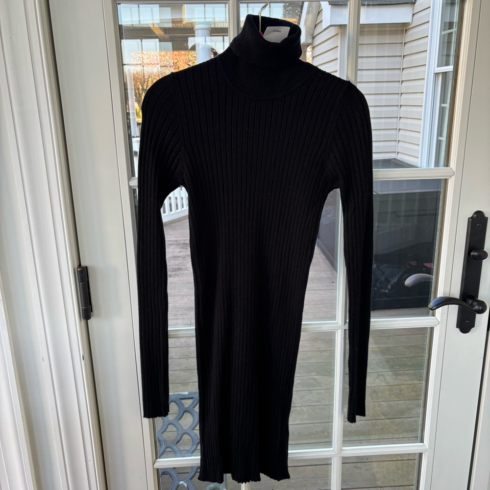 Mango Fitted Turtleneck Sweater Dress, Black